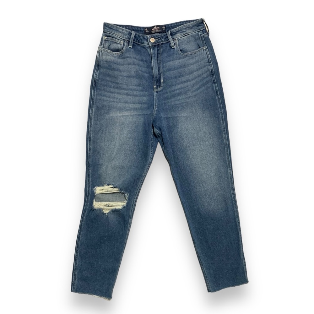 Hollister Size 9R Ultra High-Rise Mom Distressed Stretch Cropped Blue Jeans